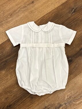 Friedknit Creations Feltman Brothers White Dressy Onesie Collar One Piece 6m